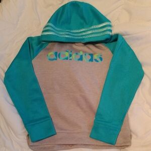 Adidas Kids' Teal and Gray Hoodie